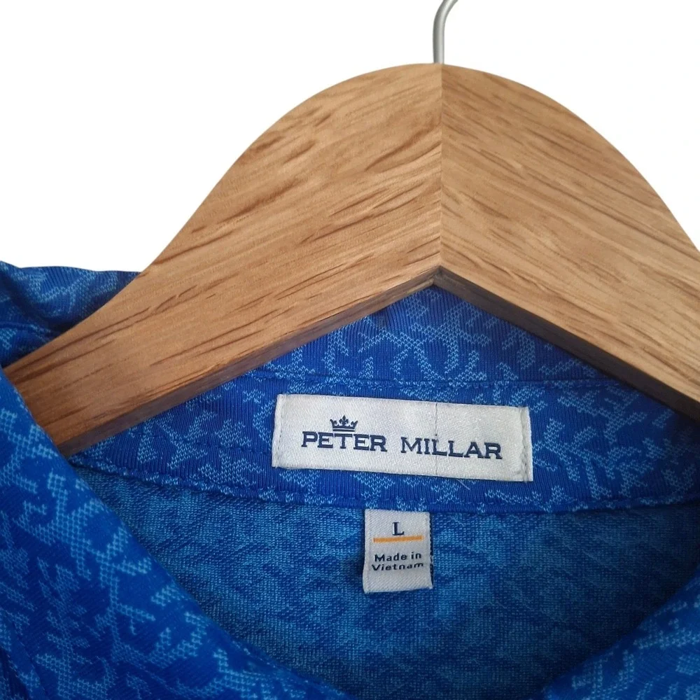 Peter Millar Summer Comfort Polo Shirt Mens Large Blue Galloway Golf Performance